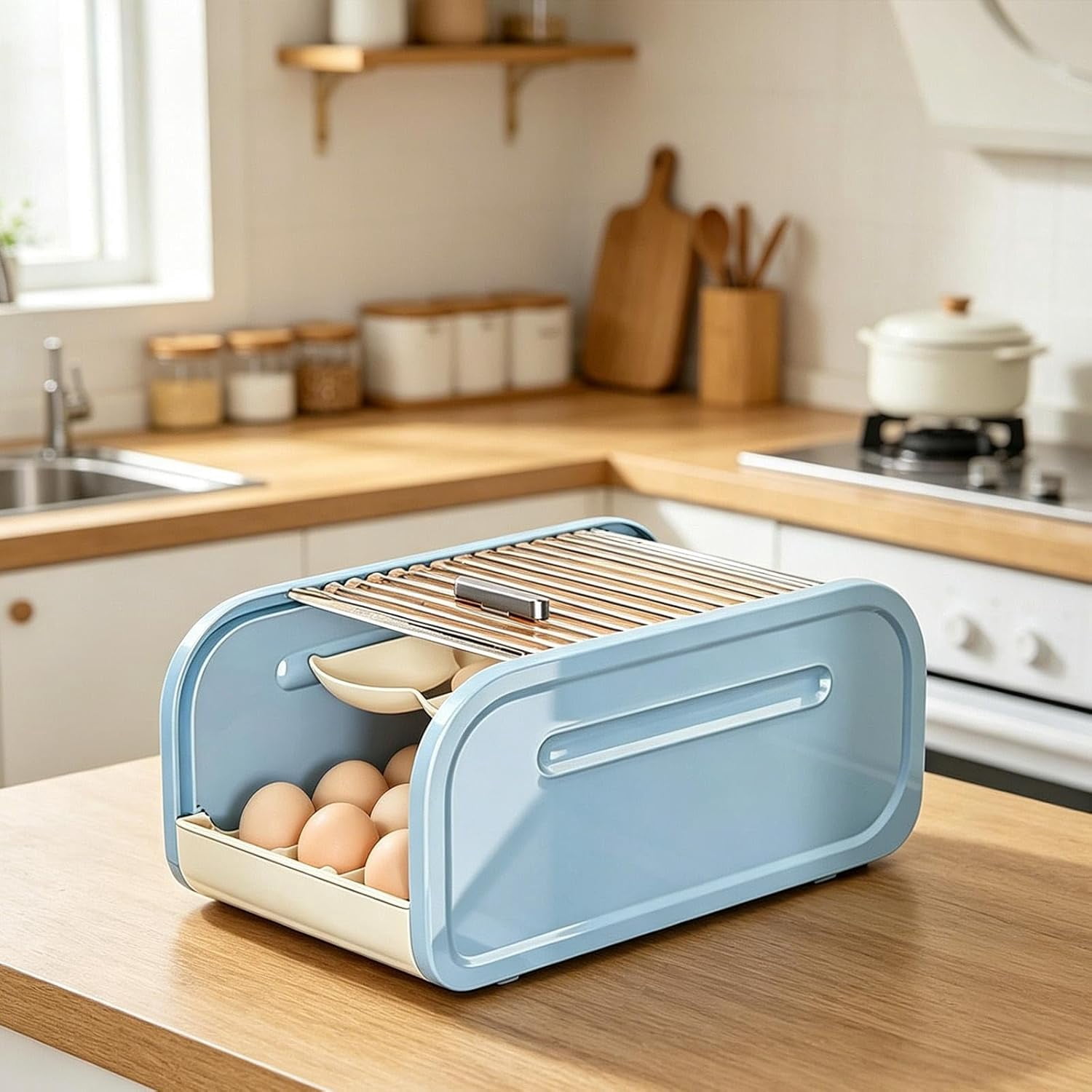 Egg Holder Auto Rolling Double Layer Fridge Organizer Dispenser