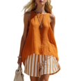 thumbnail image 7 of GILIGEGE Two Piece Sets for Women Sleeveless Linen Blend Tank Top and Striped Elastic Waist Shorts Trendy Casual Lounge Sets Tunic Top Loose Fit Blouse Beach Vacation Summer Basic Clothes Orange, 7 of 7