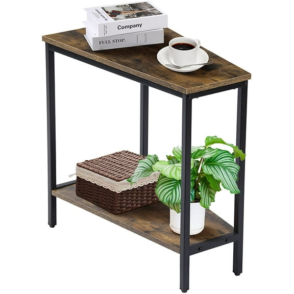 Wedge End Table - Narrow Triangle End Table - Recliner Table with Storage - Corner Tables for Living Room - Chair Side Tables for Small Spaces - Rectangle Magazine Rack Table - Tall Slim Side Table