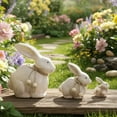 thumbnail image 2 of chaungfeng 3PCS Easter Bunny Figurines, Handmade Wood Rabbit Statue with Rope Beads, 3 Sizes Rustic Bunnies Animal Sculpture for Farmhouse Tiered Tray Mantel Display Decor, 2 of 7