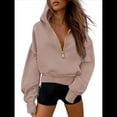 thumbnail image 4 of Sudadera con Capucha de Otoño para Mujer, Sudadera Corta de Larga con Media Cremallera, Jersey de Invierno, Ropa de Moda Caqui XL, 4 of 10