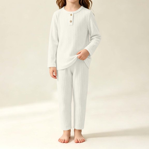 FSYBOA Girls Outfit Set Size 8, Fall 2 Piece Henley Casual Tops and Pants White