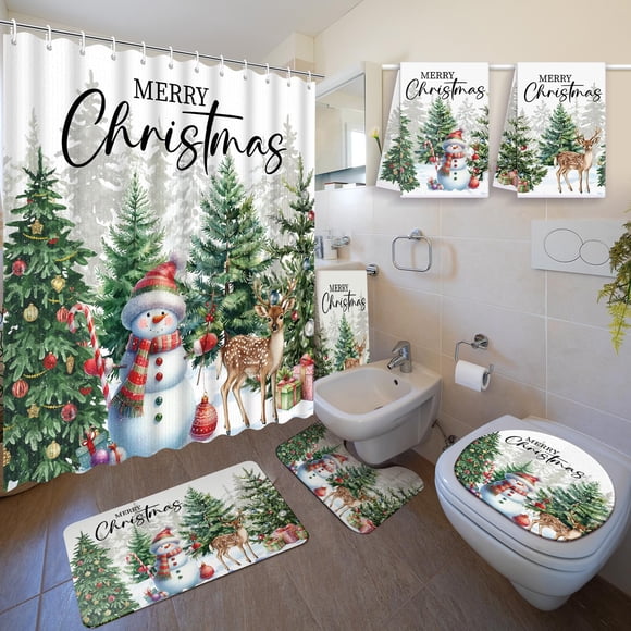 Set de baño Nuanchu, 6 unidades, cortinas de ducha navideñas de 180 x 180 cm