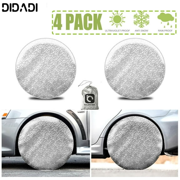 Tire Covers Set of 4,DIDADI Waterproof &Sun Protectors Wheel Covers, Aluminum Film Tire Protectors Fits 26-28 Inch Tire Diameters,Sliver Tire Protective Covers for Car Camper Truck SUV Motorhome