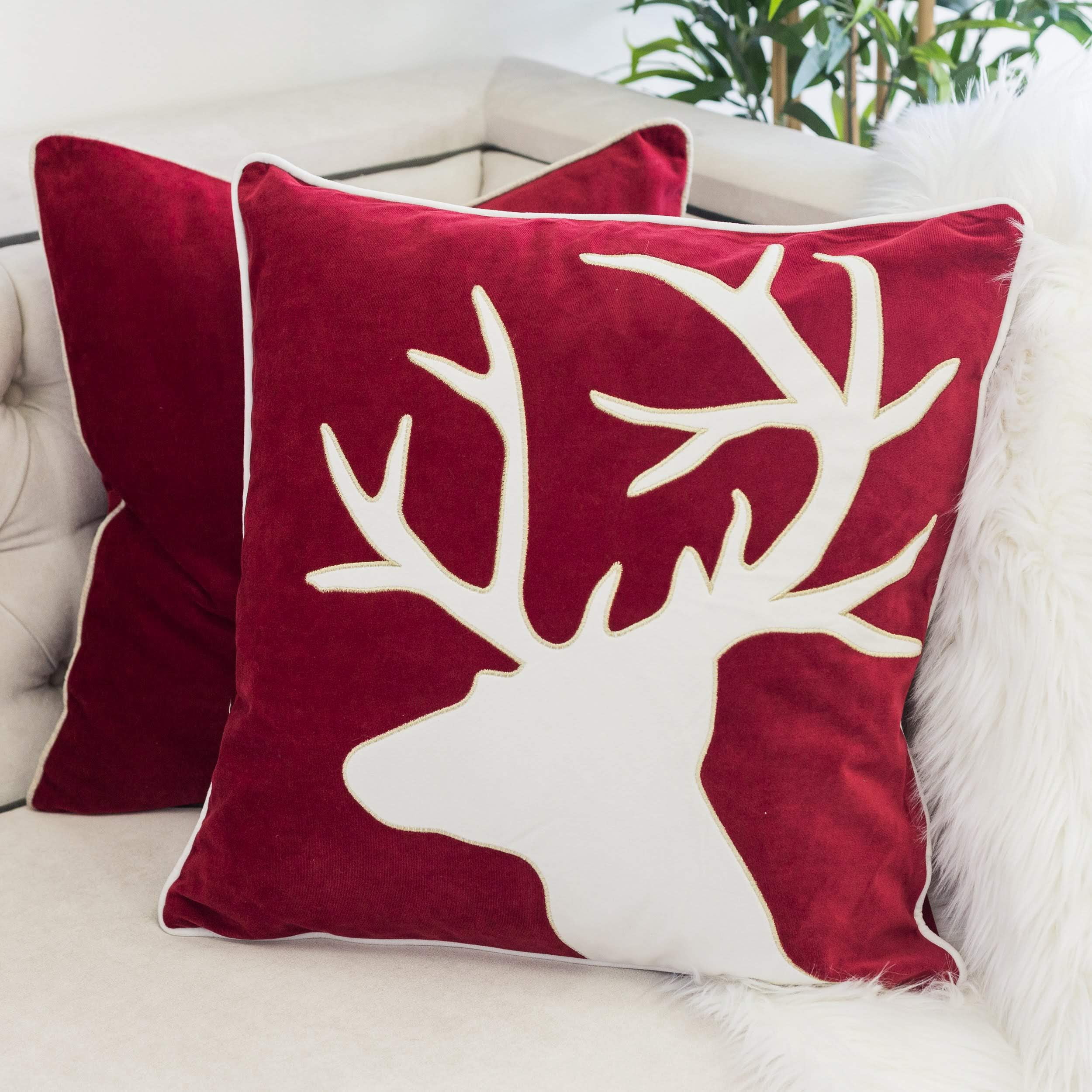 Reindeer Red Animal Print Polyester 20 in. x 20 in. Throw Pillow