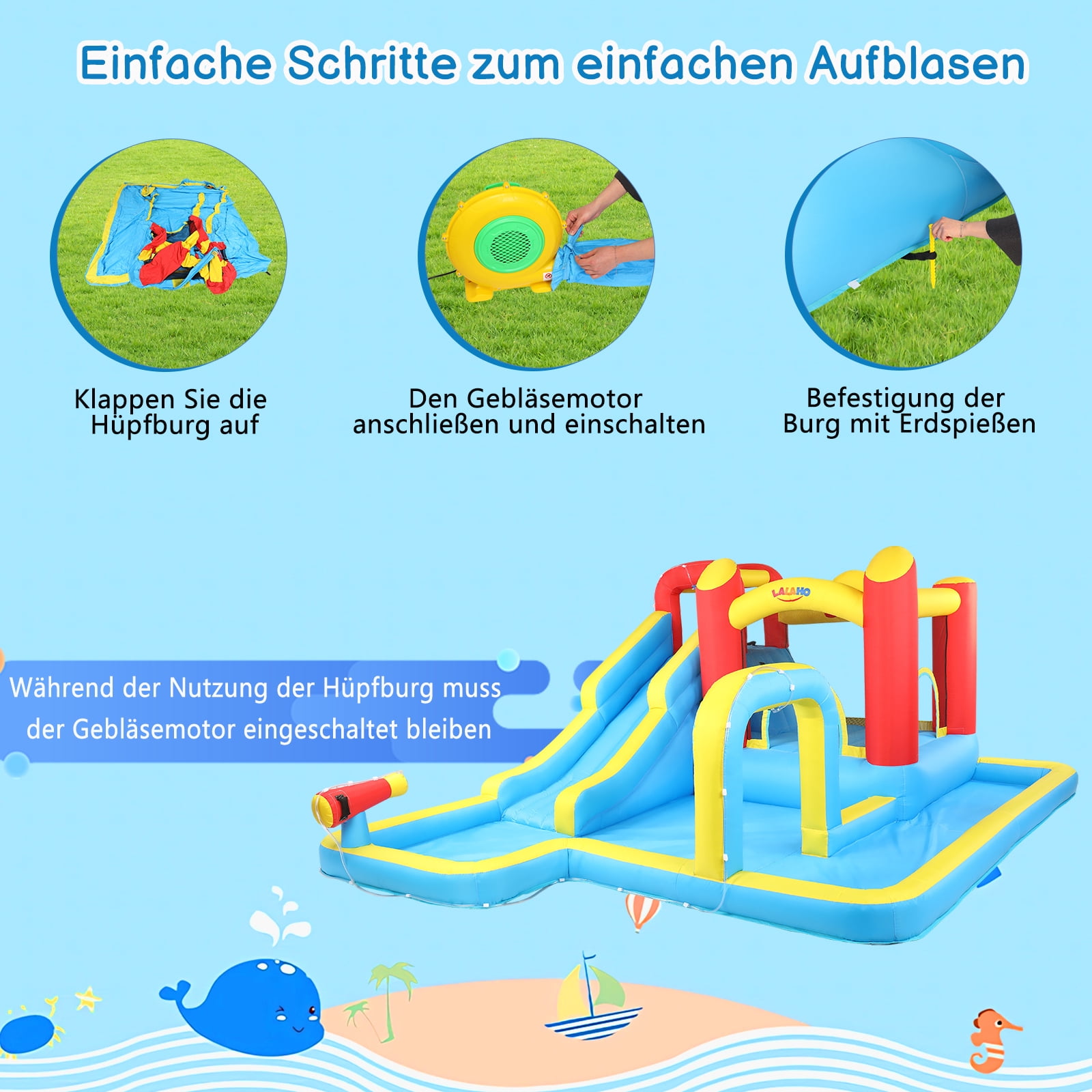 7-in-1 Inflatable Inflatable slide water park bouncing house garden , Splash Pool , Trampoline in Premium 420D Oxford for kids