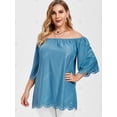 thumbnail image 2 of Corte láser festoneado recorte del hombro más el tamaño de la blusa Rosegal Blusas Tallas Grandes, 2 of 5