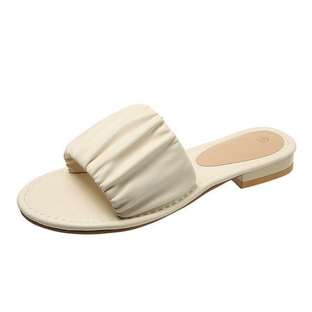 OJSFQUFP Sandals for Women Fashion Ladies Beach Slip On Soft Sole Casual Open Toe Non Slip Square Heels Breathable Slippers Shoes Sandals Slip On Slippers for Women Beige 6