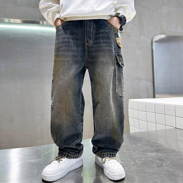 Kids Jeans for Boys Grey Stretch Waist Distressed Jeans Soft