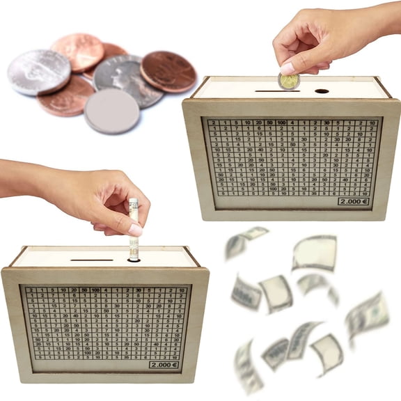 sunsanly Wood Money Box with Counter 500/1000/2000/3000/5000/10000 Euros Piggy Bank Coin Cash Container Kids Adults Money Saving Case Jar Christmas Gift