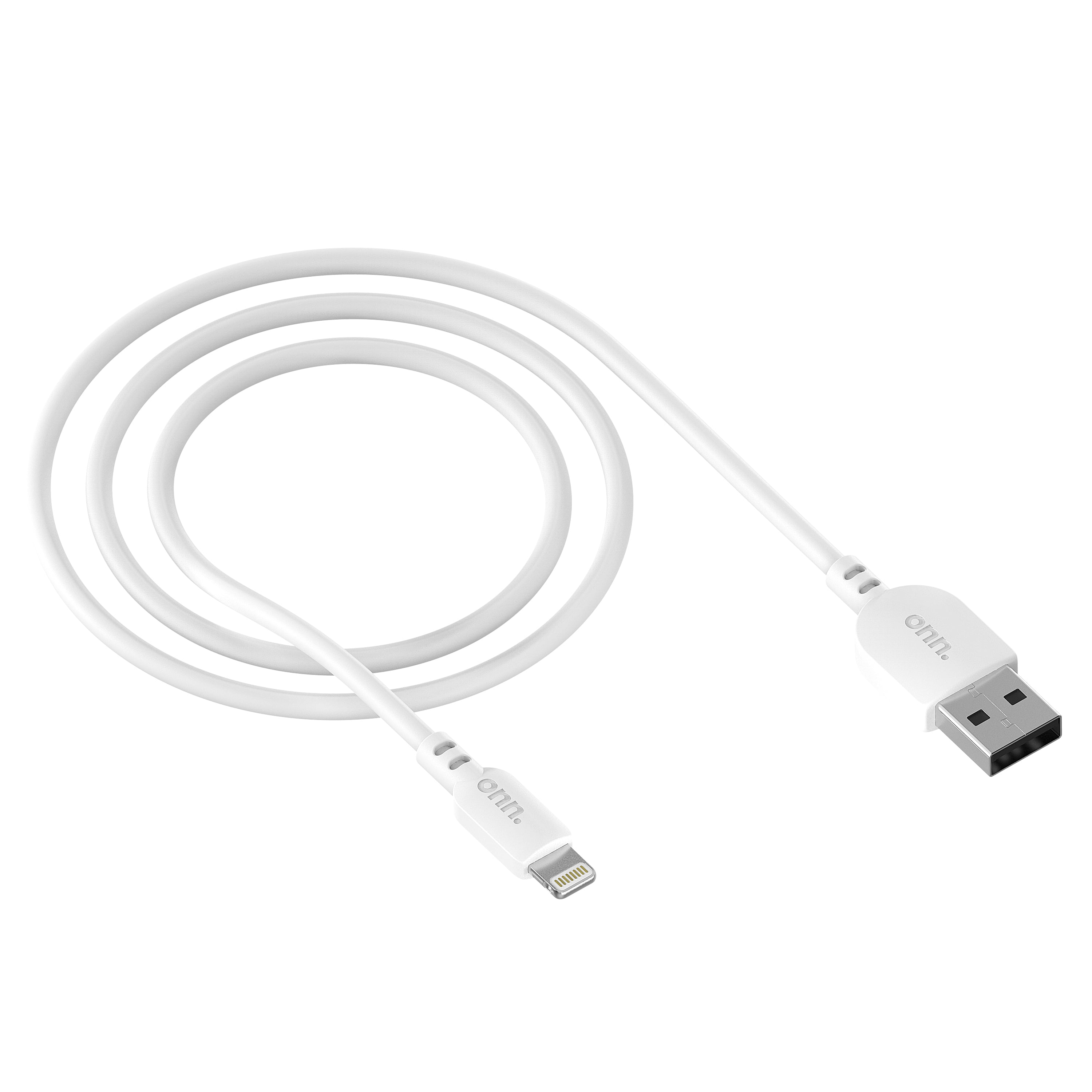 onn. Lightning to USB Cable, White, 6'