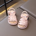 thumbnail image 4 of YunPes Toddler Girls Gladiator Sandals Hook and Loop Soft Sole Flats with Lace Flower Patch Summer Casual Lightweight Shoes for Kids, 4 of 9