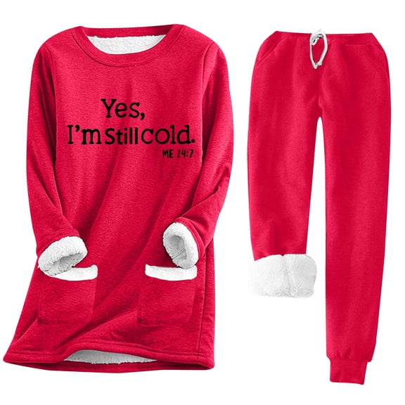 FAVIPT Womens Fleece Sweatsuits Sets Plus Size Sweat Suit 2 Piece Set Outfit for Women Yes I'm Still Freezing Me 24 7 Fleece Women Pullover Tops Winter Warm Sweatpants