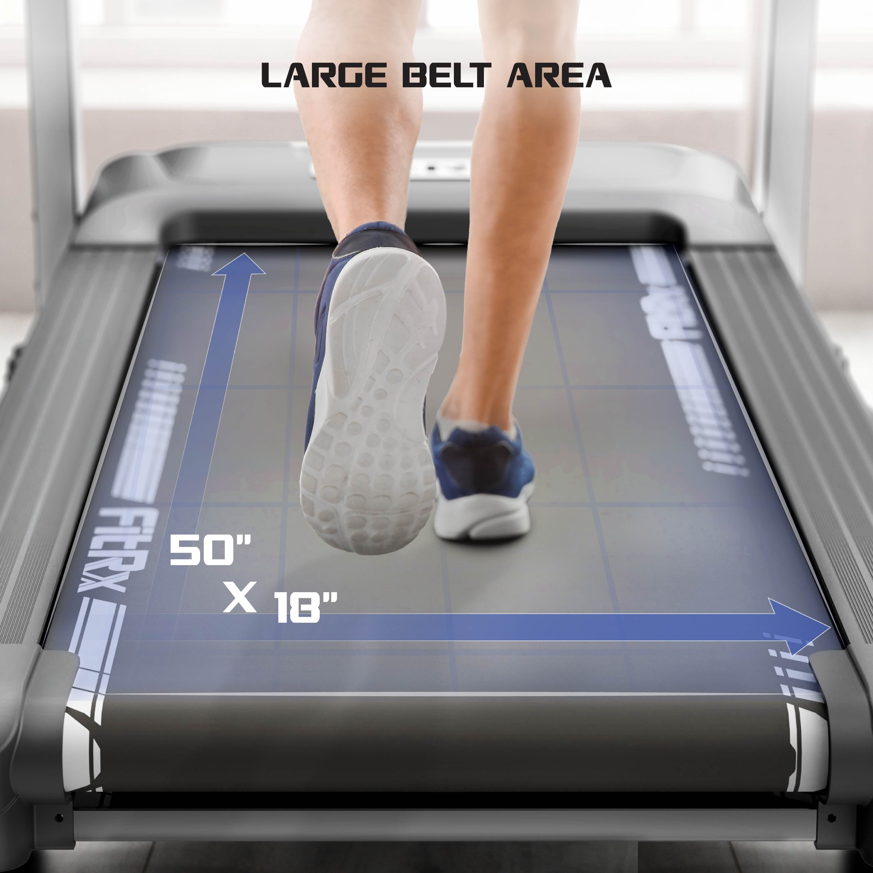 FitRx Crossrun Folding Treadmill, 300lbs Capacity Large Foldable Treadmill for Home Workout with Incline, App, Bluetooth Speakers, and 5” LED Screen