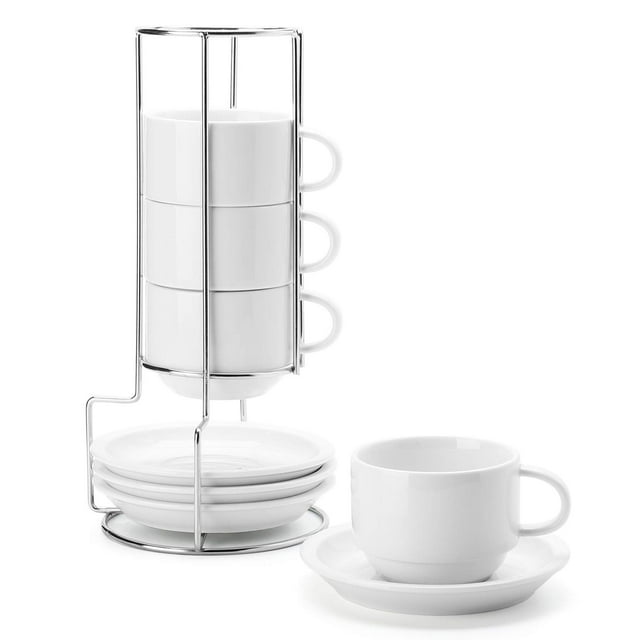 Tazas para capuchino de porcelana Sweese, 240 ml, con platillos, juego de 4