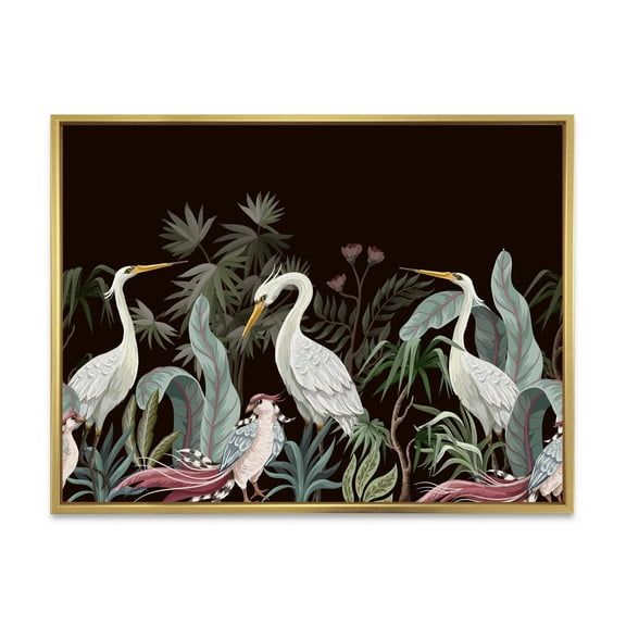 Designart 'Chinoiserie With Peonies and Birds III' Traditional Framed Canvas Wall Art Print