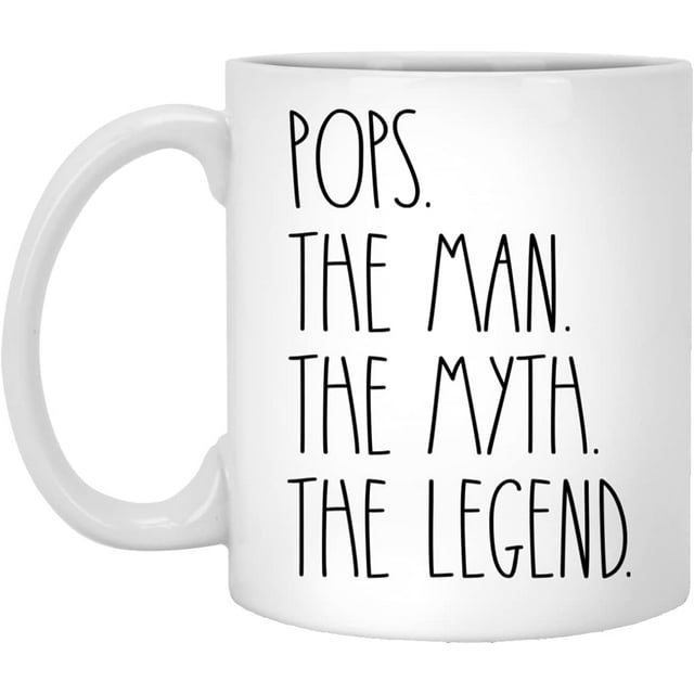 Pops The Man The Myth The Legend Coffee Mug -Rae Dunn Inspired - Happy Birthday Pops - Best Pops Coffee Mug - Father's Day Mug Pops 11oz, White (CGO5ZLGUCA-11oz)