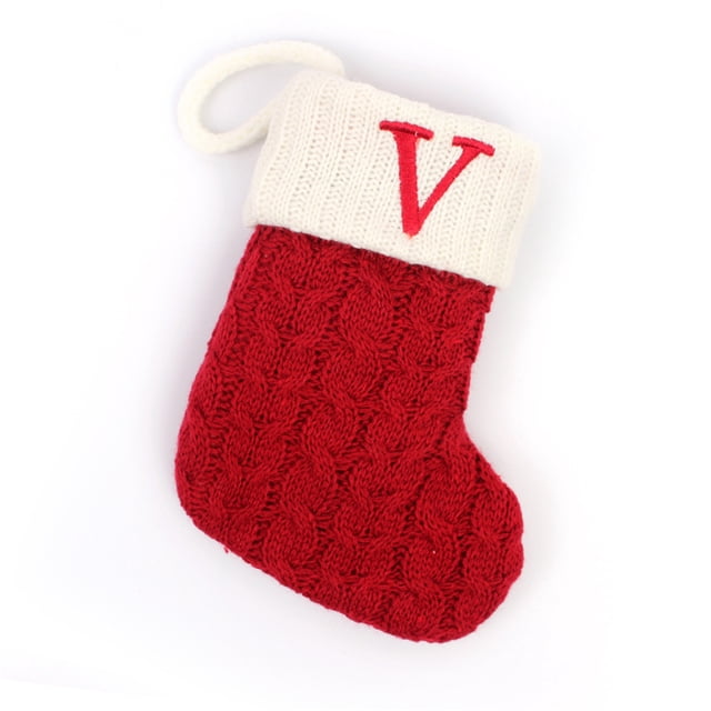 Christmas Socks Red Snowflake Alphabet Letters Christmas knitting Stocking Christmas Tree Pendant Decorations For Home Xmas Gift(V)