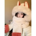 thumbnail image 3 of Winter 3 in 1 Hat Scarf Glove Set, Warm Women Siamese Hooded Scarf Gloves Pocket Hat, Long Scarf Shawl Wraps Coral fleece, 3 of 6