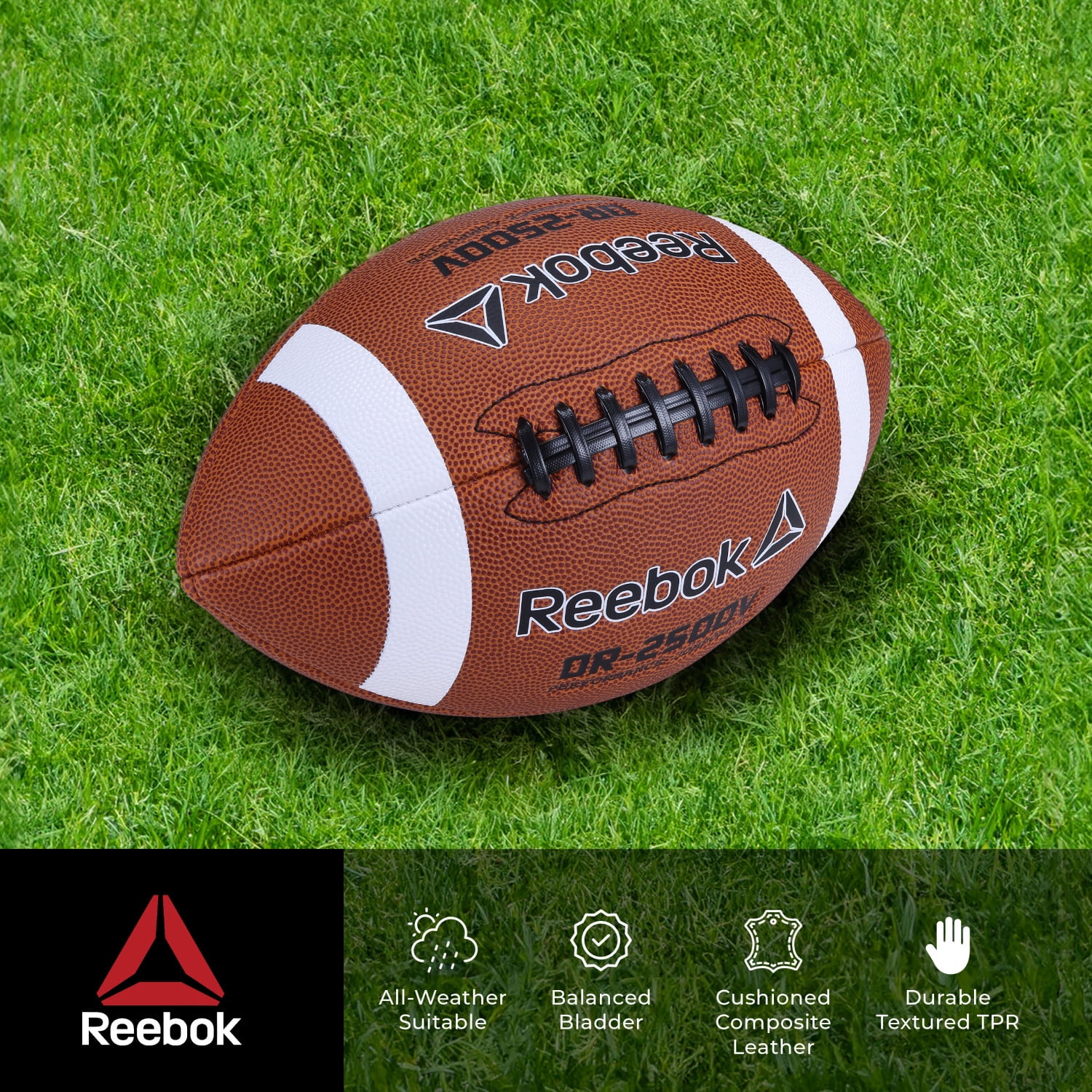 Reebok Varsity Football Set – Composite Football with Air Pump and Mesh Ball Storage Bag –  Official size Football for Outdoor Sports, Backyard Play, Team Practice, Coaches