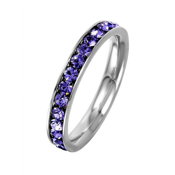 Channel Set Simulated Amethyst Cubic Zirconia February Birthstone Eternity Ring Sterling Silver Size5