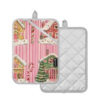 Yayeee Pot Holders Kitchen Heat Resistant with Pocket 7"x9.8" Cotton Oven Cooking Hot Pads, Pink Christmas House