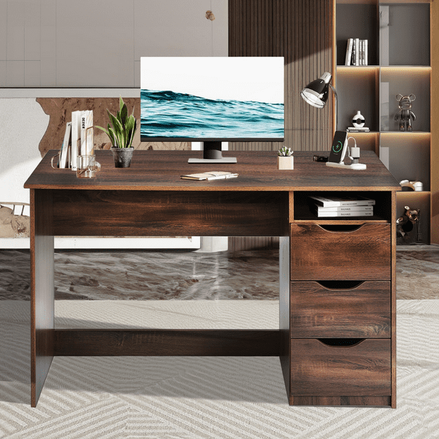 Escritorio de Computadora FurnitureR moderno Con 2 Cajones BAAL BEIGE