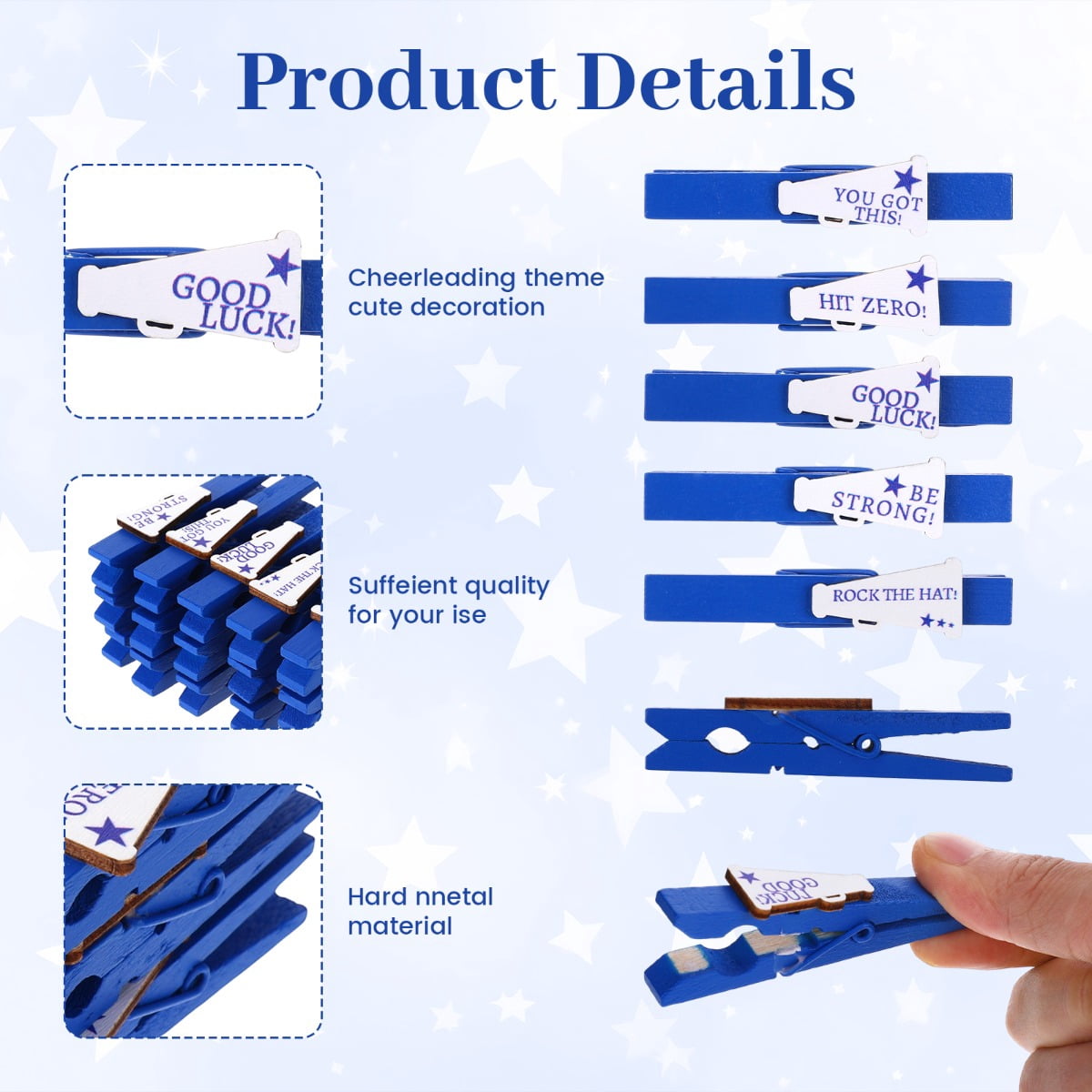 100 Pcs Cheerleading Spirit Pins Bulk Wooden Motivational Badges Blue Team Pins with Inspirational Quotes for Cheer Squad, Sports Events, Backpack Accessories and Team Support Gifts