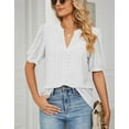 thumbnail image 2 of Eyelet Tops for Women Summer 2025 Notch V-Neck Cute Puff Sleeve Eyelet T-Shirts Casual Loose Tee Blouses Shermie, 2 of 6