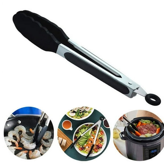 GYDEK 9 inch Kitchen Tongs Silicone Tongs Stainless Steel Cooking Tongs Black