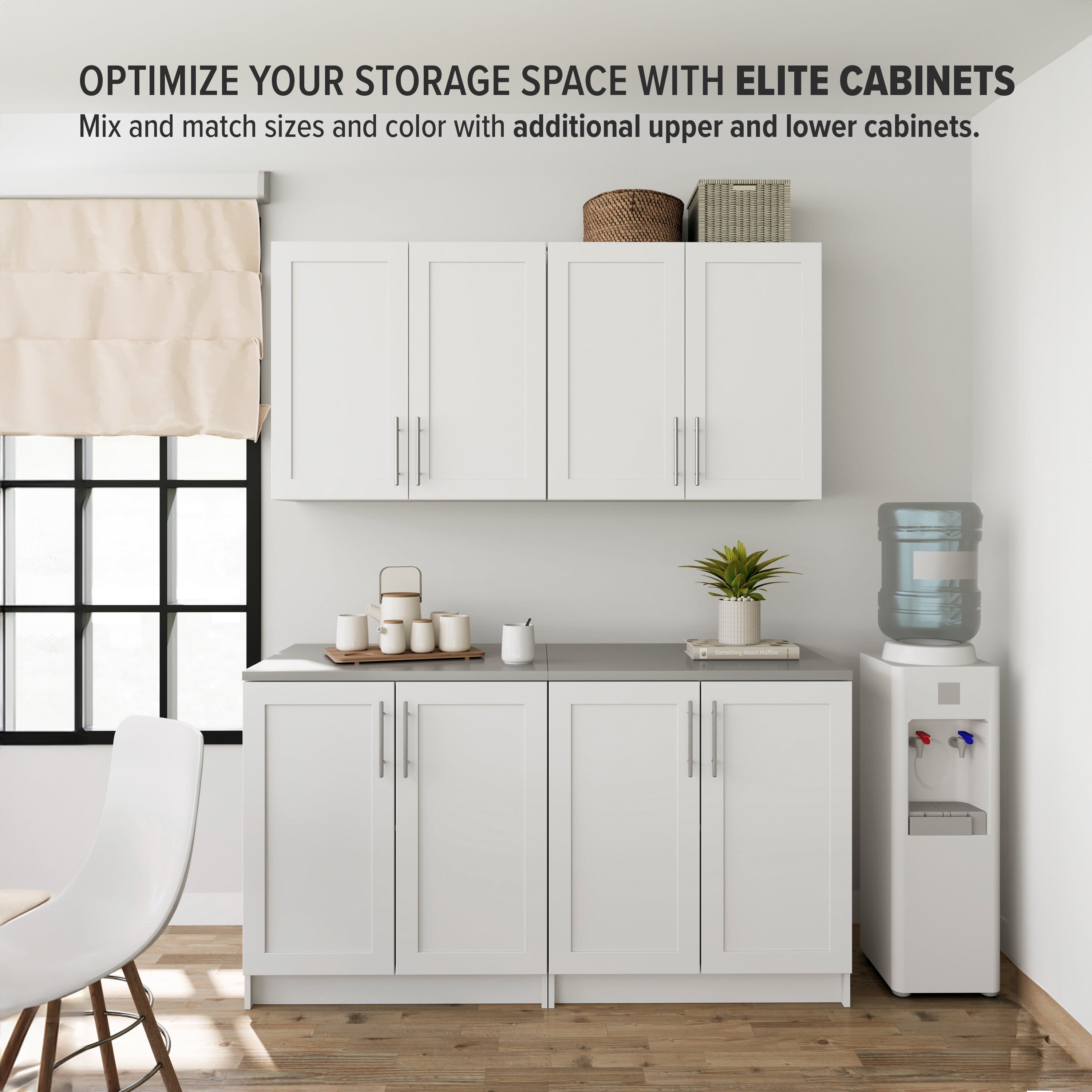 Prepac Elite 32" H Wall Cabinet with Panel Doors, White Storage Cabinet, Bathroom Cabinet, Pantry Cabinet with with 1 Adjustable Shelf 12.75" D x 32" W x 30" H, WSUR-1003-1