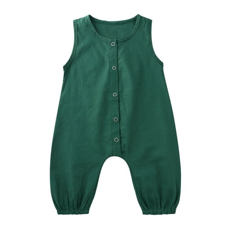 

SuoKom Baby Boys Girls Bodysuit Infants Pure Cotton Coverall Solid Color Stripe Sleeveless Button Romper Jumpsuit Baby Clothes Essentials (6-24 Months)