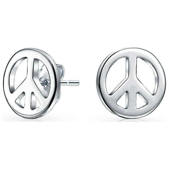 Bling Jewelry Womens Mini World Peace Sign Stud Earrings 14K Gold Plated Sterling Silver