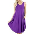 thumbnail image 1 of Robe d'Été Décontractée Sans Manches pour Femmes, Col Rond, Ample, Unie, avec Poches, P-2TG, A-Violet, TTG, 1 of 4