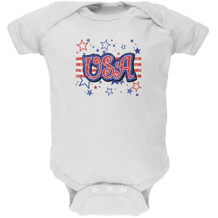 

4th of July USA Stars White Soft Baby One Piece - 18-24 months