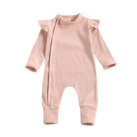 

Honeeladyy Newborn Baby Boys Girls Zipper Long Sleeve Knitted Romper Jumpsuit Outfits Pink