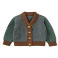 thumbnail image 1 of Contrast Color Baby Knitted Sweater with Warm Long Sleeves and Button Cardigan, 1 of 8