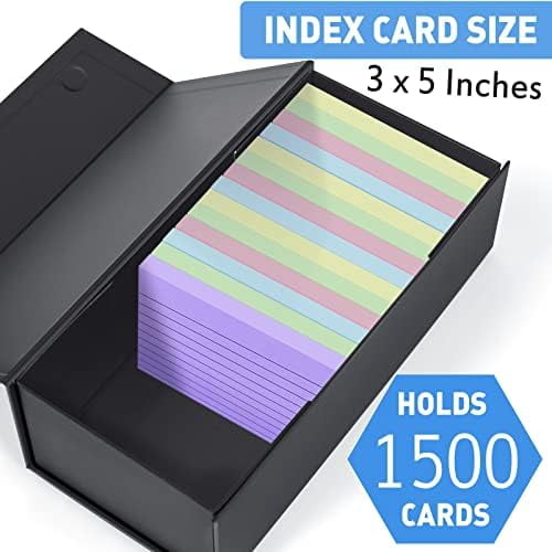 Quivanta 3x5 Index Card Holder Card File Box Organizer, Hold 1200 3x5-Inch Flash Cards 1 Pack Black