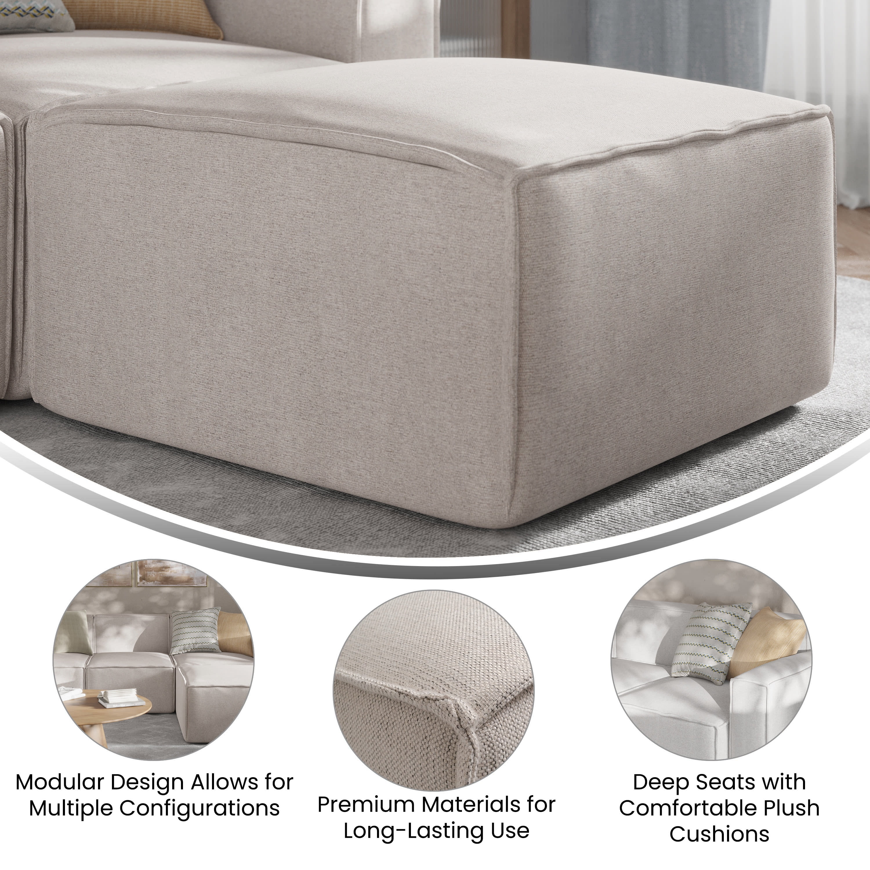 Merrick Lane Modular Ottoman Footrest in Cream