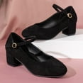 thumbnail image 4 of Juslio Women Shoes Solid Color Medium Heeled and Thick Heeled Shoes With A Straight Buckle and Shallow Mouth Suede for Women, 4 of 9