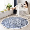 thumbnail image 1 of Vintage Design Rug,Cotton and Linen Circular Floor Mat,Non Slip Rugs for Living Room Bedroom Carpet,Home Decor Office, Round 36" 47" 59" 71",Machine Washable, 1 of 8