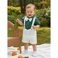 thumbnail image 6 of BemeyourBBs Newborn Baby Boys Summer Clothes Cotton Linen Baptism Day Gentleman Outfit Short Sleeve Bowtie Shirt Romper with Suspender Shorts Set, 6 of 9