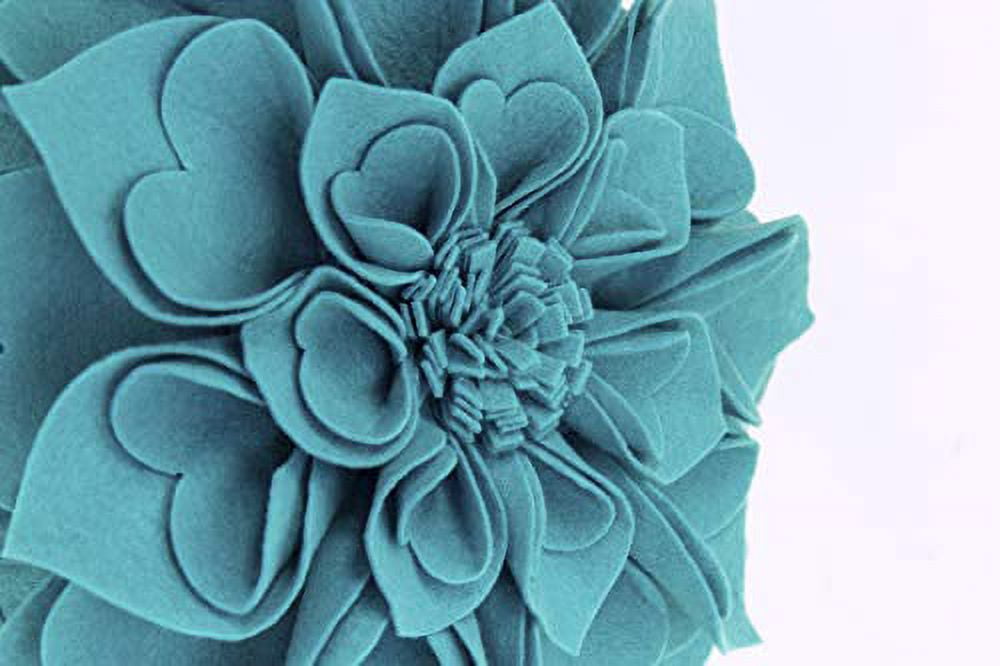 Fennco Styles Handmade 3D Heart-Shaped Petals Flower Decorative Throw Pillow Cover & Insert 16 Inch Round - Teal Floral Pillow for Couch, Home Dcor, Bedroom Dcor and Holiday, Housewarming Gift