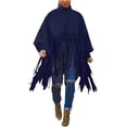 thumbnail image 1 of Top de flecos de manga larga con cuello alto para mujer Abrigo de poncho con borla de talla grande Xemadio HMFJ296-12, 1 of 7