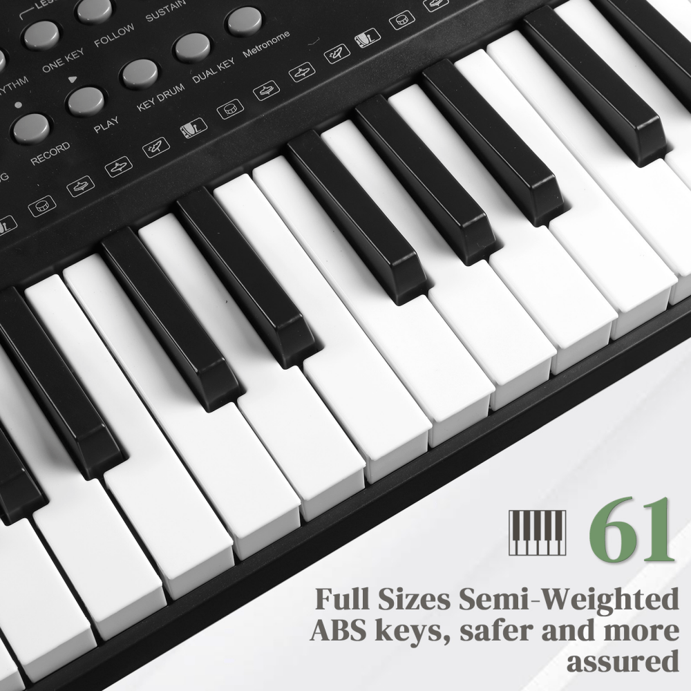 Tcbosik 61 Key Keyboard with Stand, Bench and Music Rest, Piano with Built-In Speakers, Headphone, Microphone, LED Screen and 3 Teaching Modes for Beginners, Black