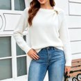 thumbnail image 5 of IUYRTFE Women Round Neck Solid Color Knit Sweater Loose Fit Long Sleeve Pullover Top for Fall Winter Casual Wear, 5 of 9