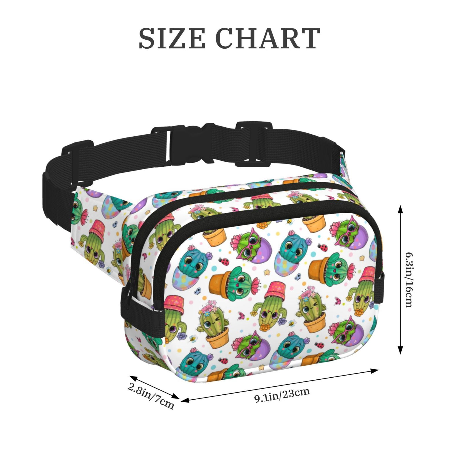 Picia Cactus And Insects Print Square Double-Layer Waist Bag Mini Adjustable Waist Belt Bag Exercise Running Travel Hiking