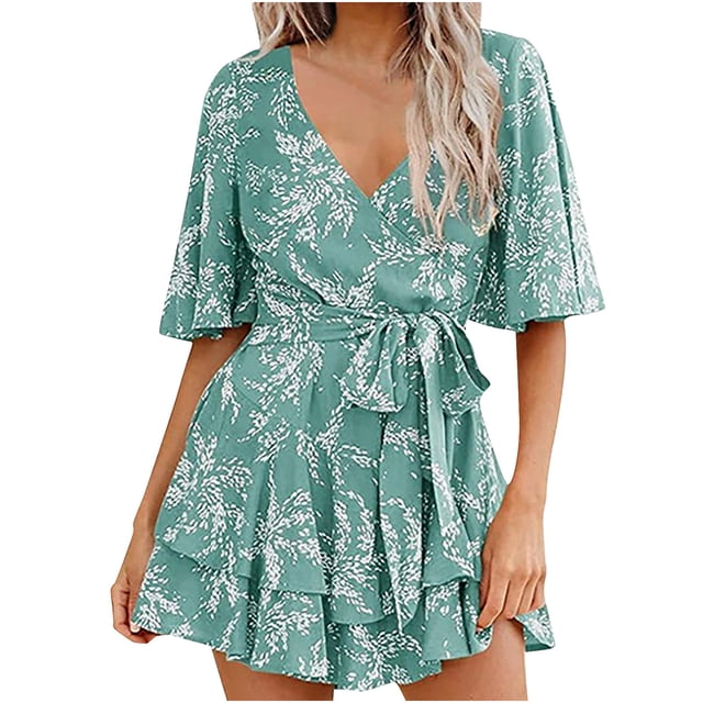Combinaison Ample à Imprimé Floral Bleu Royal pour Femmes Été Automne Décontractée Ample à Basque Jambe Droite à Étages Combinaison Courte Shorts Unité Femmes 2025 S