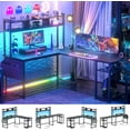 thumbnail image 3 of Aheaplus L Shaped Gaming Desk, 59" Gaming Desk with Power Outlet and Led Lights, Reversible L Shaped Computer Desk with Hutch & Monitor Stand, Home Office Desk L Shaped Desk Corner Desk, Black, 3 of 8