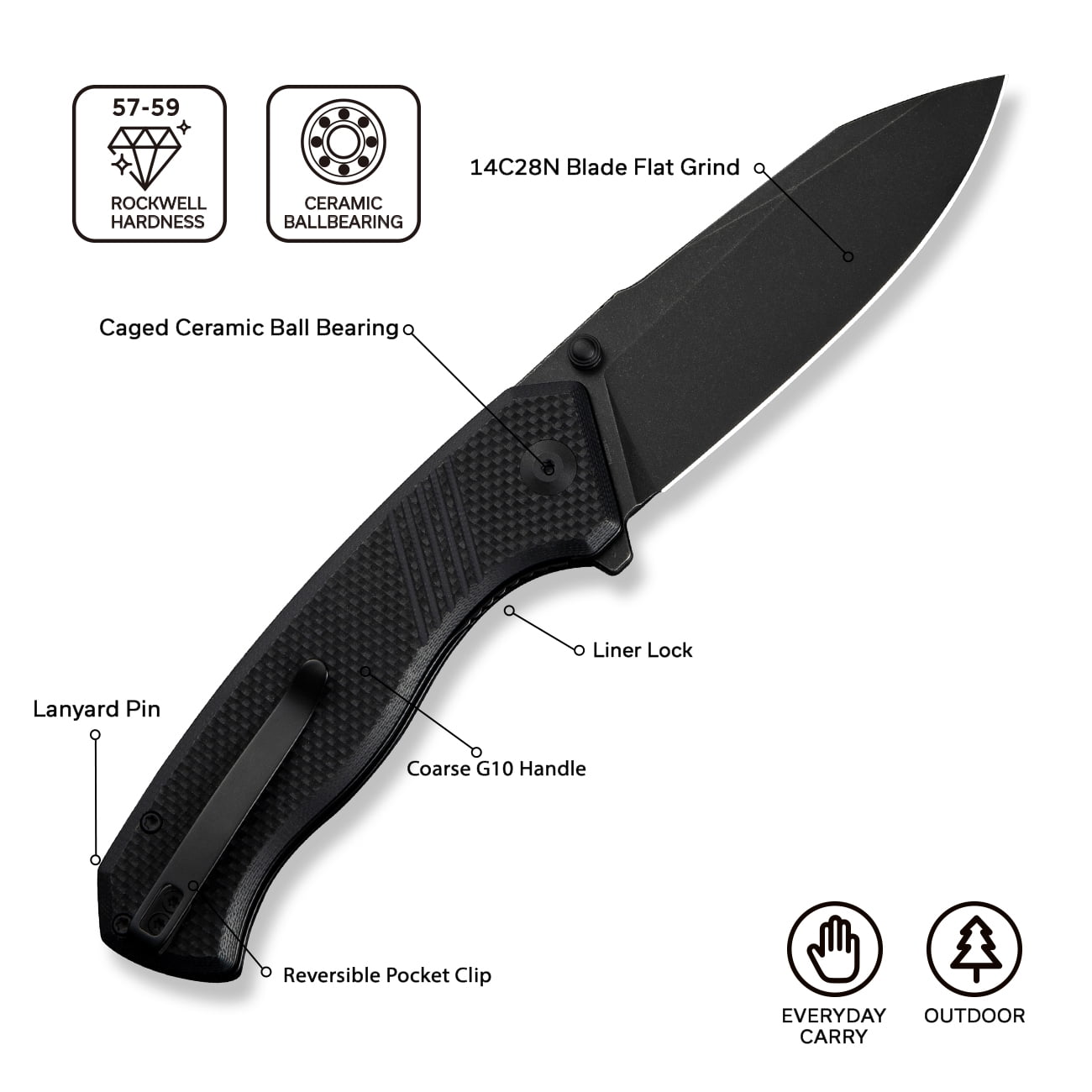 CIVIVI Placoid Pocket Folding Knife with 3.67" 14C28N Blade G-10 Handle For Men Women Gift C23079-1